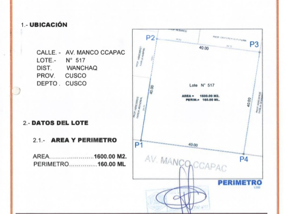 Terreno Wanchaq-Cuzco